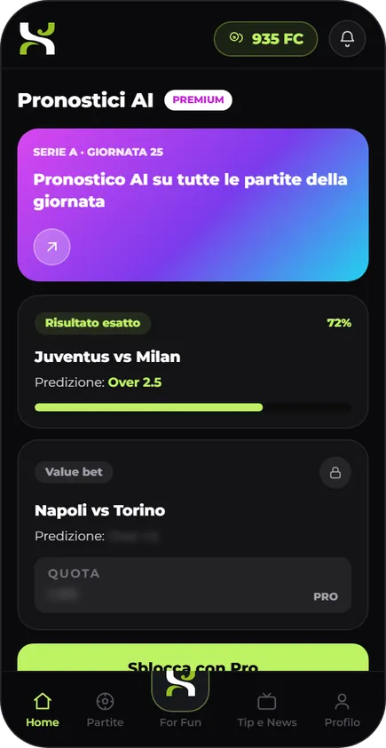 App Funtrix: pronostici AI premium con pronostico sbloccato e bloccato